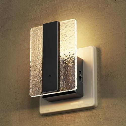 Briignite Acryl Nachtlicht Steckdose, Dämmerungssensor, Dimmbar 3000K | 3000K Warmweiß, 0-100LM, 1W, schwarzes quadratisches Backlight für Kinderzimmer, Flur und Treppe