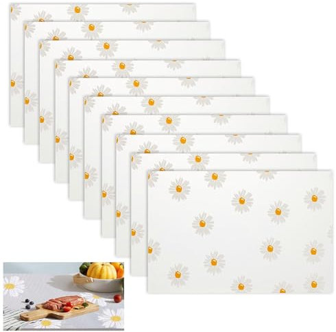 Set di 10 Tappetini per Frigorifero 45 × 30 cm, Antibatterici con Margherite Trasparenti, Ritagliabili Fai da Te