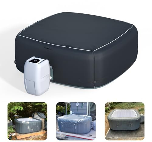 XCZ Tragbare Whirlpool-Abdeckung, aufblasbarer Whirlpool, vollständige Abdeckung, wasserdicht, Sonnenschutz, staubdicht, geeignet für 180 cm aufblasbaren Whirlpool, quadratisch (grau, nur Abdeckung)