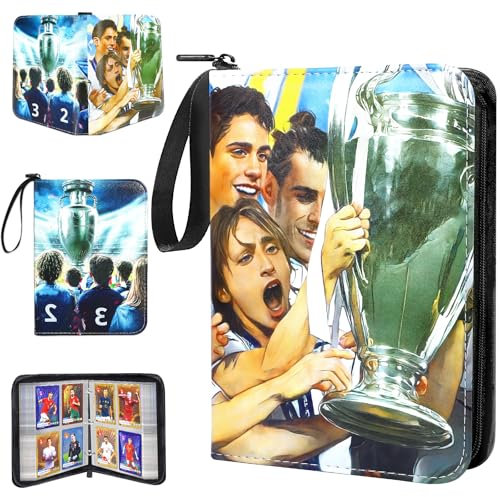 Sammelalbum für Fußball Karten Album Wasserdichter PU-Leder-Fußball-Kartenbinder mit 50 Seiten 400 Taschen Trading Card Binder mit abnehmbarer Hülle für Baseball-Karten Sportstars Karten, Spielkarten