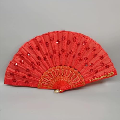 lvzhen Hand Fan Folding, Lace Spanish Fan Peacock Pattern Folding Fan Plastic Handheld Fan for Women Suitable for Wedding Engagement Dancing Birthday Party Cosplay (Red)