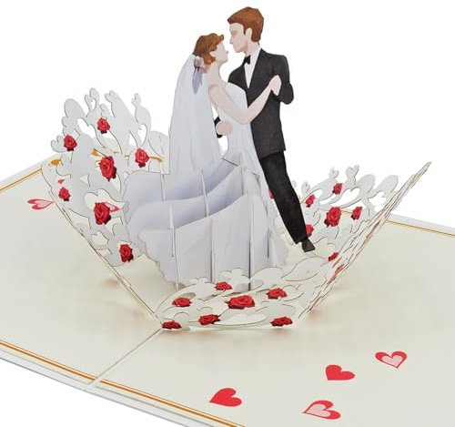 Favour Pop Up® - NEU - Elegante Hochzeitskarte mit Brautpaar beim Hochzeitstanz – 3D Grußkarte mit goldverzierter Einschiebekarte für persönliche Glückwünsche XP128