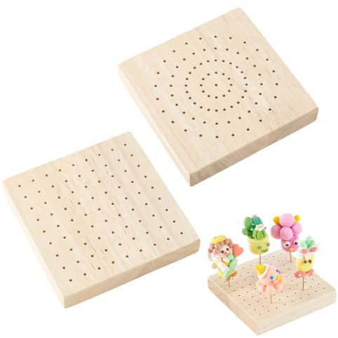 PH PandaHall 2 Stili Mini Porta Spiedini in Legno Espositore in Legno per Figurine di Argilla, 10x10cm Espositore Quadrato per Artigianato Ceramica Argilla Modalità, 81/85 Foro