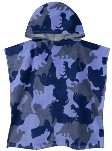 Harry Bear Dino Kinder Poncho Jungen, Dinosaurier Kapuzenhandtuch Kinder Poncho, Baumwolle Badeponcho Und Strandtuch, Einheitsgröße, Towel Blau