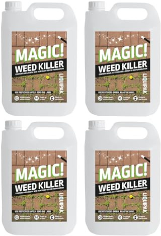 Liquipak Magic Weed Killer 4 x 5 Litres - Glyphosate-Free, Fast-Acting Formula, Safe for Pets & Children Once Dry, Ready-to-Use Weed Control for Patios, Paths, Driveways & More - Includes Hose Trigger