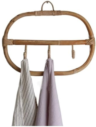 THEGA Nordische Rattan-Wandgarderobe Mit Haken Für Badezimmerhandtücher, Bekleidungsgeschäft-Ausstellung Und Aufbewahrung Von Foto-Requisiten