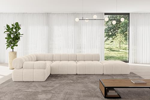 ALTDECOR Modulares Sofa Ecksofa in L-Form Corner modular Sofa Eckcouch Couch Wohnlandschaft Cauchsofa Polstersofa Felto-L2-380x190x70 cm Beige