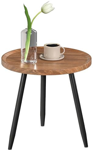 HOMCOM Table Basse Salon Ronde, Table d'appoint Moderne avec Cadre en Acier, Bout de canapé pour Salon, Chambre, Ø 40 x 39 cm, Effet Bois de Noyer