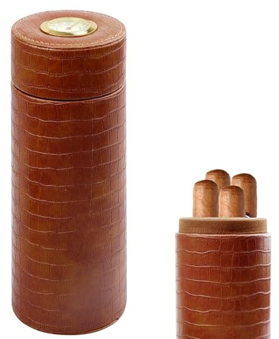 Zigarrenetui, Zigarren Humidor Röhre Für 3 Bis 4 Zigarren, Leder Zigarren Etuis Tragbarer Zigarrenetui Reise Zigarren-Humidor-Etui Zigarrenzubehör Zigarre Humidor Mit Hygrometer Für Reise Kurztrips