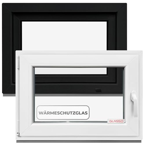 Fenster Anthrazit 40x50 cm 2 fach Verglasung - Alle Größen Kunststofffenster (60mm prof) -DIN L- Kellerfenster BxH: 400x500mm Perfekt für Hauskeller,Garagenfenster,Gartenhaus - Dreh-Kipp System