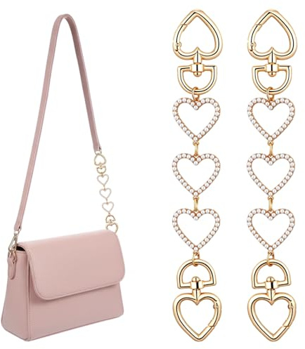 guduling 2 Stück Herz Taschen Kette Gold, Bag Extender Chain, Taschen Verlängerungskette, Metall Taschenriemenverlängerung 17.5cm für Handtaschen, Schultertaschen, Gepäck, Korbdekoration