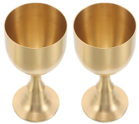 Toyvian 2pcs Vintage Brass Chalice Goblets Large Metal Wine Cups for Communion Worship and Medieval Home Bar Decor