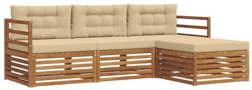 vidaXL Outdoor-Sofagarnitur mit Kissen 4 pcs Natur und Beige, Gartenlounge-Set, modernes Ecksofa für draußen, langlebige Möbel für Bequeme Terrassenplätze