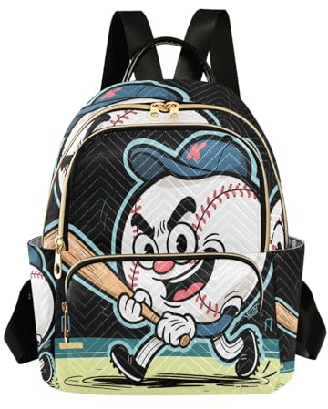Nexawaveo Gesteppter Rucksack für Damen, Handgepäck, 35,6 cm (14 Zoll), Laptoptasche, leicht, Arbeit, Tagesrucksack, Comic-Ballon, Blau, Comic Baseball Schwarz, Medium, Rucksack, Rucksäcke