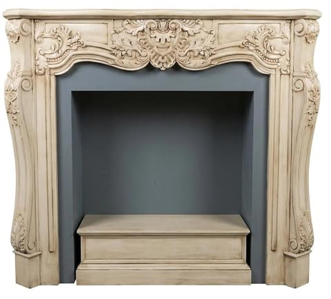 Marble Fireplace Birch Wood Fireplace Mantel Surround Rococo Ornate Frame Distressed Beige Fireplace Frame