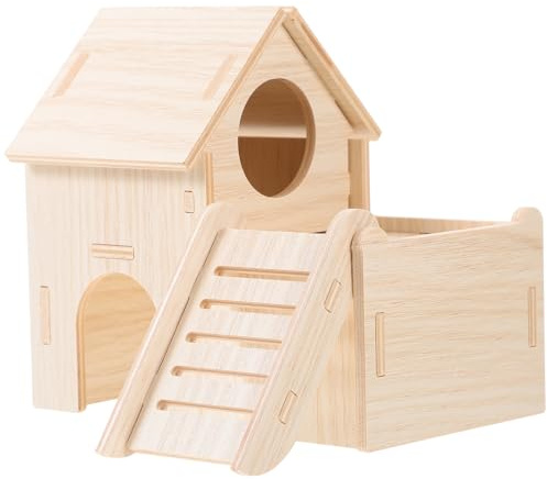 Didiseaon Hamsterhaus für Kleintiere mit Natürlichem Duftschutz und Entspannendem Versteck Beige Holzhaus als Zubehör für Meerschweinchen und Kleine Nager