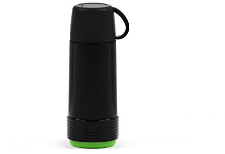 Valira 6110/128 Termo para líquidos de 0,5 L con Botella de Vidrio Aislante de Doble Pared Hecho en España, Color Negro-Verde