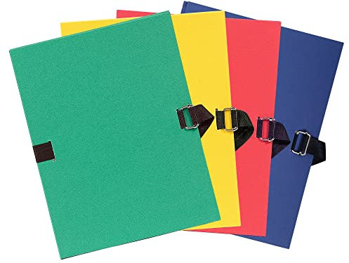 Exacompta - Réf. 223200E - 1 chemise à dos extensible en papier toilé couleur - fermeture par sangle - avec rabat en pied - boucle à coulisseau cranté - dim 24 x 32 cm - couleurs aléatoires