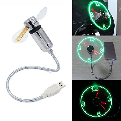 SIMUER USB Clock Fan, Mobile USB-Powered Ventilateur portatif, Mini USB Ventilateur de col de Cygne avec Lumière LED Affichage Temps Réel pour Ordinateur Portable et PC