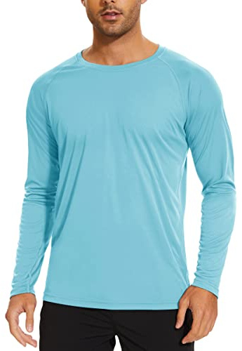 Homme T-Shirt à Manches Longues Protection Solaire Rashguard T-Shirt extérieur Anti-UV T-Shirt Décontractée Chemise Légère à Séchage Rapide pour Le Camping Les Voyages La Pêche ,Bleu Clair,M