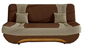 MOEBLO Sofa mit Schlaffunktion und Bettkasten, Couch für Wohnzimmer, Schlafsofa Federkern Sofagarnitur Polstersofa Wohnlandschaft mit Bettfunktion - Feba (Braun +Beige (Alova 12+Alova 07))