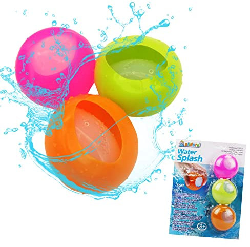 alldoro 63026 Water Splash 3er Set Wasserbomben, Wasserballons wiederverwendbar & selbstschließend, Wasser Balloon für Garten, Strand & Party, Kinder ab 3 Jahren & Erwachsene, orange/grün/pink
