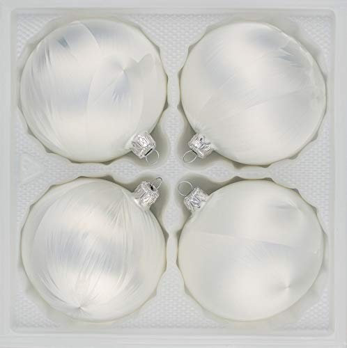 4 TLG. Glas-Weihnachtskugeln Set 8cm Ø in 'Ice Weiss' Eislack - Christbaumkugeln - 8cm Durchmesser