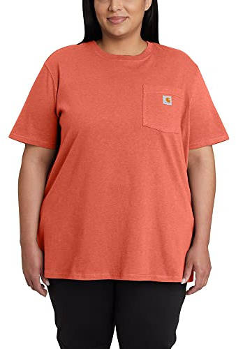 Carhartt Women's WK87 Workwear Pocket Short Sleeve T-Shirt (Regular and Plus Sizes), Earthen Clay Heather, Large