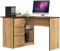 AKORD Eck-Schreibtisch B-16 mit 3 Schubladen und 2 Ablagen | Schreibtisch | ecktisch | Eck Schreibtisch für Home Office | Einfache Montage | B124 x H77 x T85, 48 kg Kraft Eiche