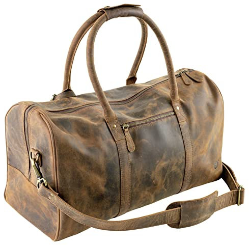 Lederne Reisetasche für Damen & Herren – Weekender Damen aus Vollnarbigem Büffelleder – Langlebige Leder Reisetasche Männer mit Verschiedenen Fächern - 50 cm Rustikaler Weekender Herren von Moonster