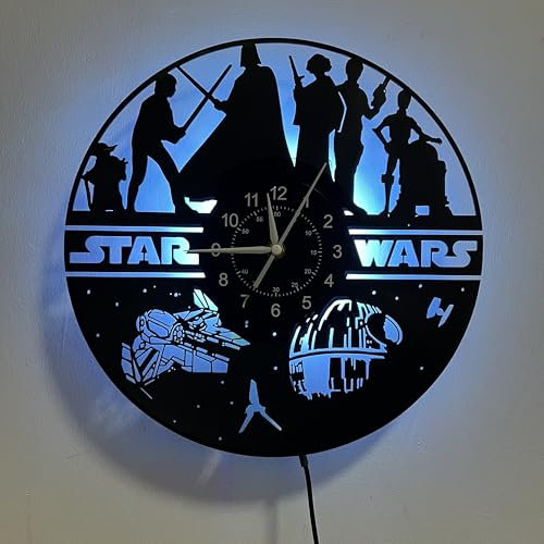 inthetime Vinyl-Wanduhr Star, 30,5 cm, LED-Wanduhr, 7 Farbwechsel, Wanduhr für Kinder, Wandkunst, handgefertigt, Heimdekoration, Ss002