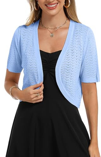 Totatuit Boléro Femme Chic Tricot Gilet Bolero Cardigan Veste Élégant Gilets Court Mousseline Manche Maille Vintage Tops Bleu Ciel L