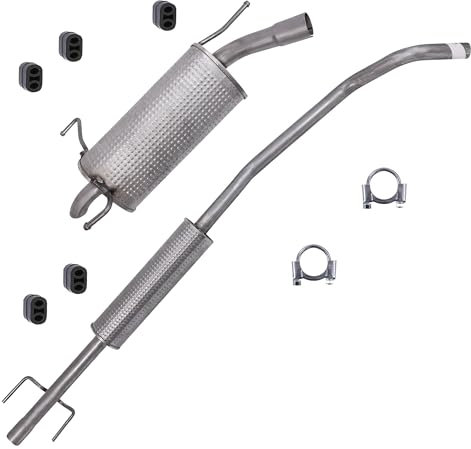ATEC Germany Auspuff Schalldämpfer Set 1x Mittelschalldämpfer, 1x Endschalldämpfer, mit Montagematerial Kompatibel mit OPEL CORSA C (X01), CORSA C (X01)