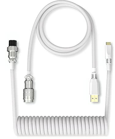 HikTop Câble spiralé USB C personnalisé pour clavier mécanique, clavier de jeu, câble aviateur en spirale de 1,8 m, connecteur de clavier enroulé de type C vers USB (blanc)