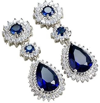 Ohrringe Zirkonia, Damen Ohrringe Modeschmuck Heiligenschein Blau mit Andere Form Zirkonia Weiß Vergoldet 41mm
