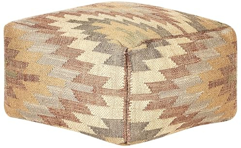 Beliani Pouf Jute und Wolle beige/bunt quadratisch 50x50x30 cm orientalisch Deepor