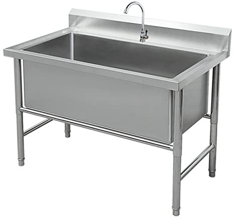 LBONG Extérieur Évier De Jardin,Bac à Linge Extra Profond sur Pied avec Support Cuisine Plonge Inox, Evier Buanderie(80X60X80cm/31.4X23.6X31.4in)