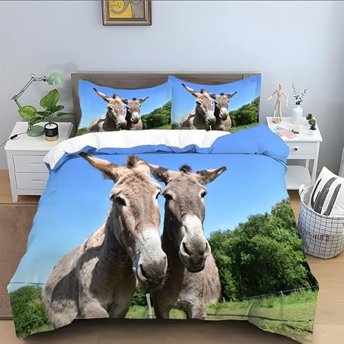 ROLETI KinderbettwäSche 135x200 Grauer Esel Bettwäsche-Set 3 Teilig Traumhaft Weich Allergiker Mikrofaser Einzelbett, Bettbezug mit Reisverschluss für Kinder und Erwachsene und 2 Kissenbezug 80x80 cm