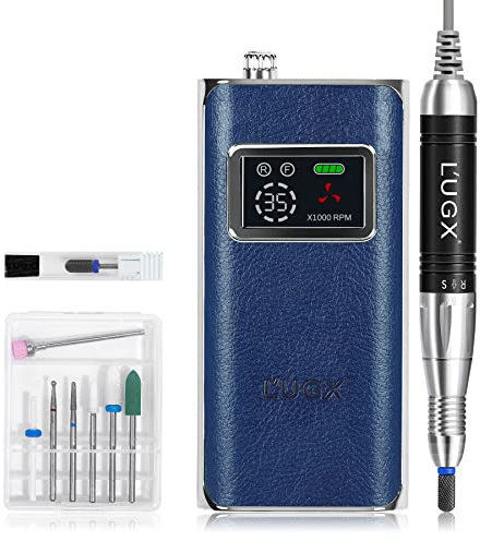 L'UGX Professional Nail Drill, 35000RPM Rechargeable Nail Efile, Portable Electric Nail File Machine for Acrylic, Gel Nails, Manicure Pedicure for Home Salon Use (Klein Blue)