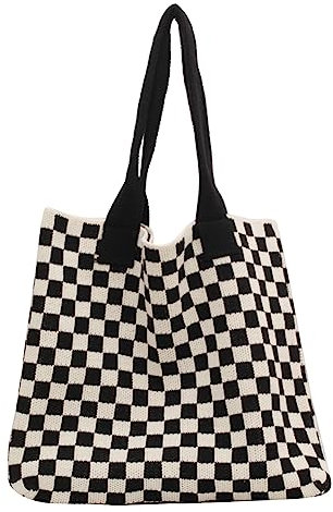 AMZLORD Damen-Umhängetasche mit Schachbrettmuster, handgefertigt, großes Fassungsvermögen, karierte Häkel-Geldbörse, Geschenke for Mädchen for Reisen