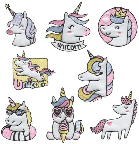 Catch the Patch Einhorn Set B 8 Stück - (Größe: verschiedene Größen) – Patches, Bügelbilder, Aufbügler – zum Aufbügeln oder Aufnähen – Ideal für Kleidung, Rucksäcke