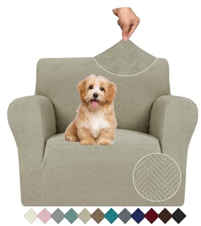 Ystyle Stretch Sofa Überzug 1 Sitzer, Sesselschoner rutschfest Mit Armlehne, Elastische Couch Überzug Jacquard, Universal Sofa Cover Moderne, Sofaschoner Hund Katze Wohnzimmer, Khaki