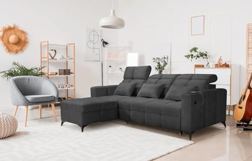All4All Ecksofa Inez, Sofas mit bettfunktion, Schlafsofa mit bettkasten,Möbel, Couch mit USB,Modern Sofaeck, Eckcouch,L-Form, Polstersofa, Verstellbarer Kopfteile, Sitzecke 26 (Wave 16, Links)