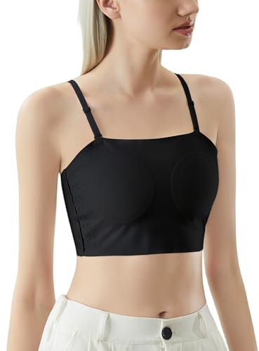 Happy Cherry Trans Lesben Binder für Frauen Tomboy Brustbinder Elastische Atmungsaktive Sport Ultra-dünne Pads BH Kurzes Korsett Weste Slim-Fit Tank Top Schwarz M