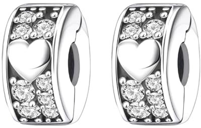 Erizteya Silver Heart Pavé Clip Stopper Charms 2pcs für Frauen Armbänder Halsketten mit 5A Cubic Zirconia 925 Sterling Silber Anhänger Perlen Schmuck Geschenk für Mädchen