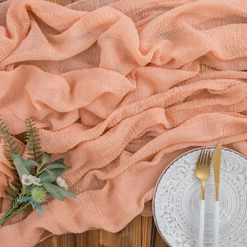 AOKSUNOVA Musselin Tischläufer Apricot Hochzeit Tischläufer Käsetuch Dekostoff 80cm x 4m Table Runner