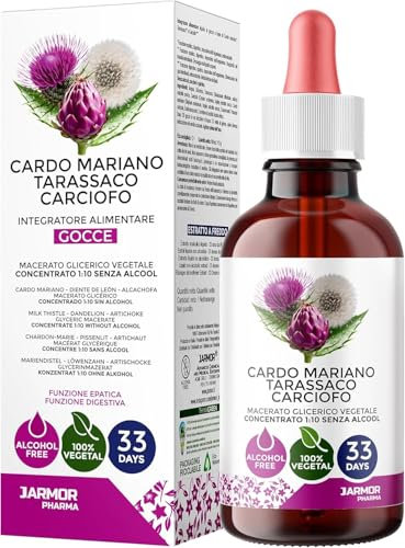 Cardo Mariano Tarassaco e Carciofo - Concentrato Gocce 100 ml – Drenante Forte e Depurativo - Detox Fegato e Intestino, Integratore Vegano Senza Alcool, 33 Dosi – Made in Italy