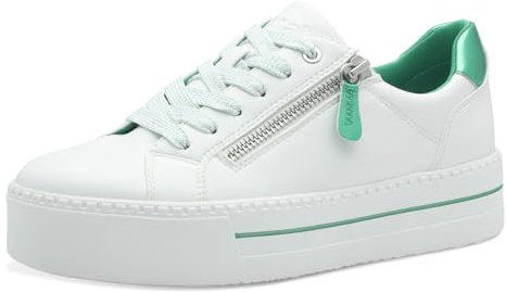 Jana Damen Plateau Sneaker mit Reißverschluss Vegan, Weiß (White/Green), 42 EU