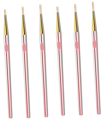 BIUDECO 6pcs Rose Gold Nail Line Pens Nail Art Drawing Pens Manicure Kit Brush for
