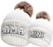 Kunyeah 2PCS Eltern-Kind Beanie Mütze Frauen Stickerei gestrickt Hut Mama und Baby Matching Hüte Winter Warm Cap mit Pom-Pom (DE/NL/SE/PL, Alphanumerisch, Einheitsgröße, Weiß)